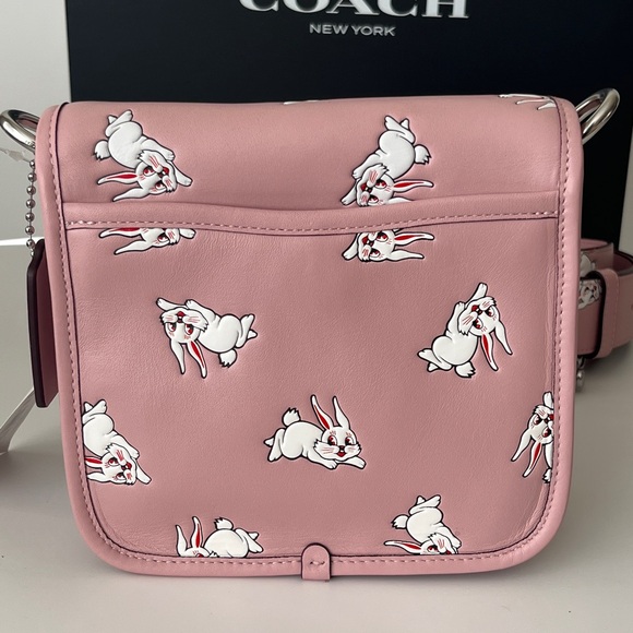 Coach x White Rabbit Pink Frankie Messager 19 Bag Crossbody With  Rabbit Print - Picture 3 of 9